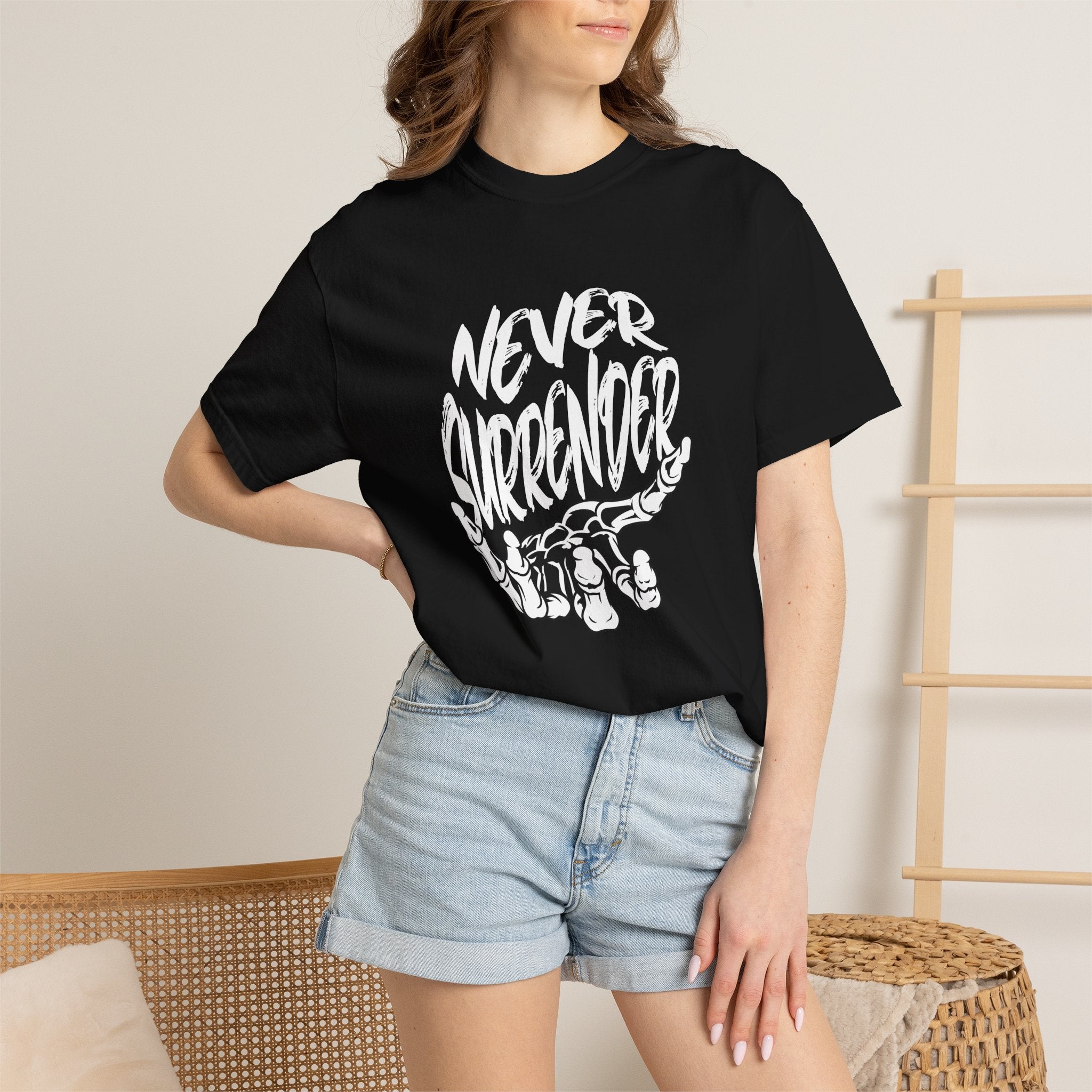 Make a statement in the Never Surrender Motivational Skull Graphic T-Shirt Casual Wear, designed for determined minds and fearless everyday style. Shop the Never Surrender Motivational Skull Graphic T-Shirt for a bold, resilient look that inspires confidence wherever you go. Buy the Never Surrender Motivational Skull Graphic T-Shirt, a powerful graphic tee for rebels, fighters, and dream chasers.