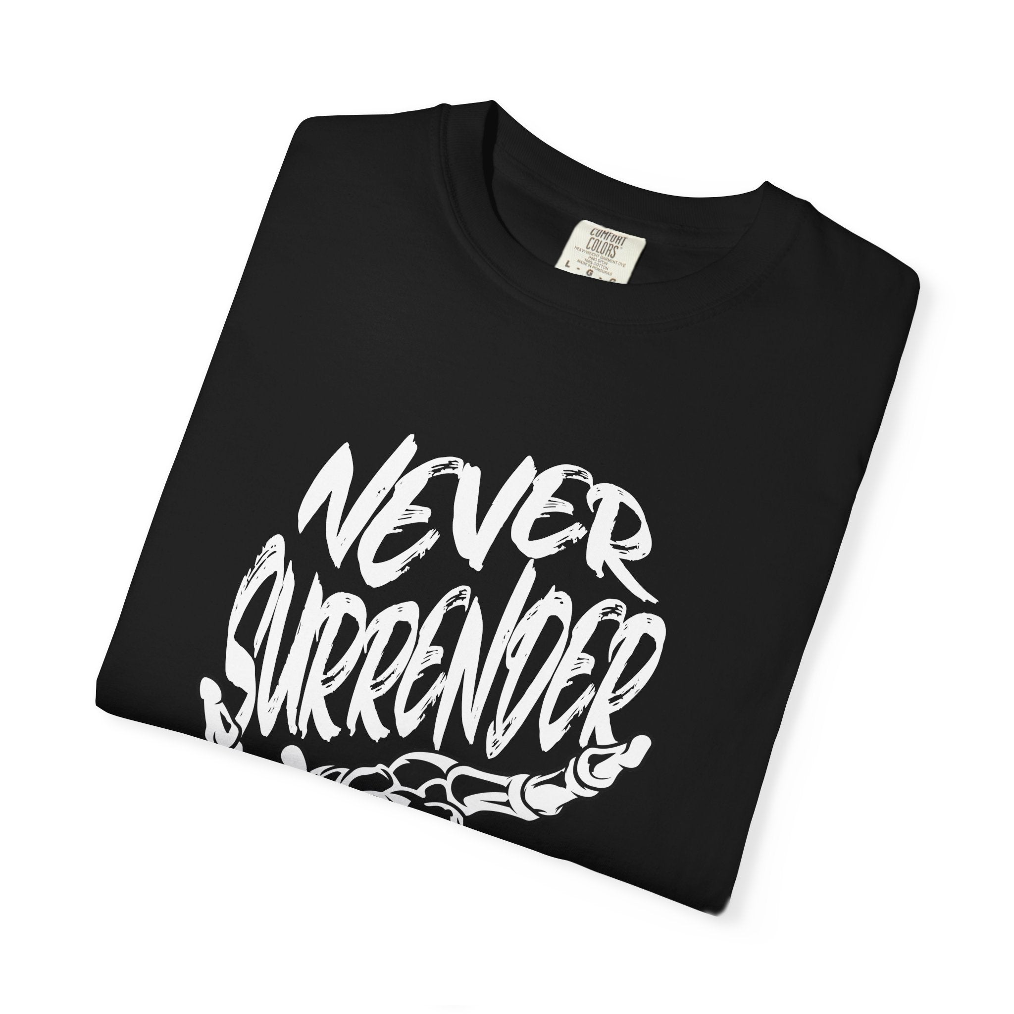 Make a statement in the Never Surrender Motivational Skull Graphic T-Shirt Casual Wear, designed for determined minds and fearless everyday style. Shop the Never Surrender Motivational Skull Graphic T-Shirt for a bold, resilient look that inspires confidence wherever you go. Buy the Never Surrender Motivational Skull Graphic T-Shirt, a powerful graphic tee for rebels, fighters, and dream chasers.