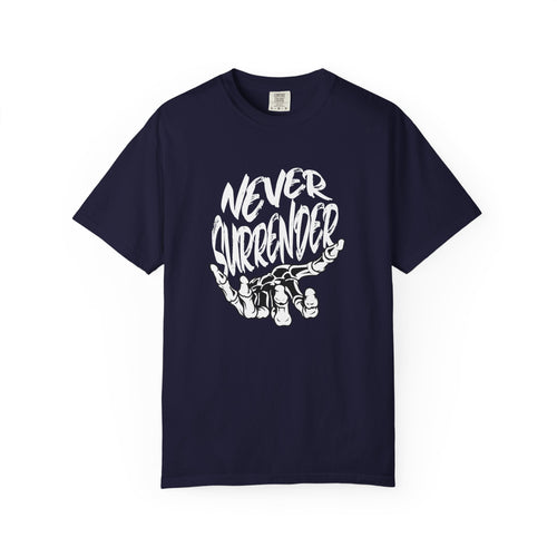 Make a statement in the Never Surrender Motivational Skull Graphic T-Shirt Casual Wear, designed for determined minds and fearless everyday style. Shop the Never Surrender Motivational Skull Graphic T-Shirt for a bold, resilient look that inspires confidence wherever you go. Buy the Never Surrender Motivational Skull Graphic T-Shirt, a powerful graphic tee for rebels, fighters, and dream chasers.